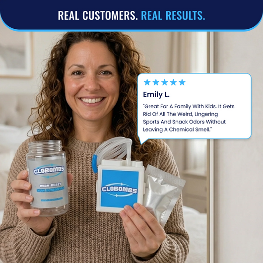 Customer holding the CloBombs kit